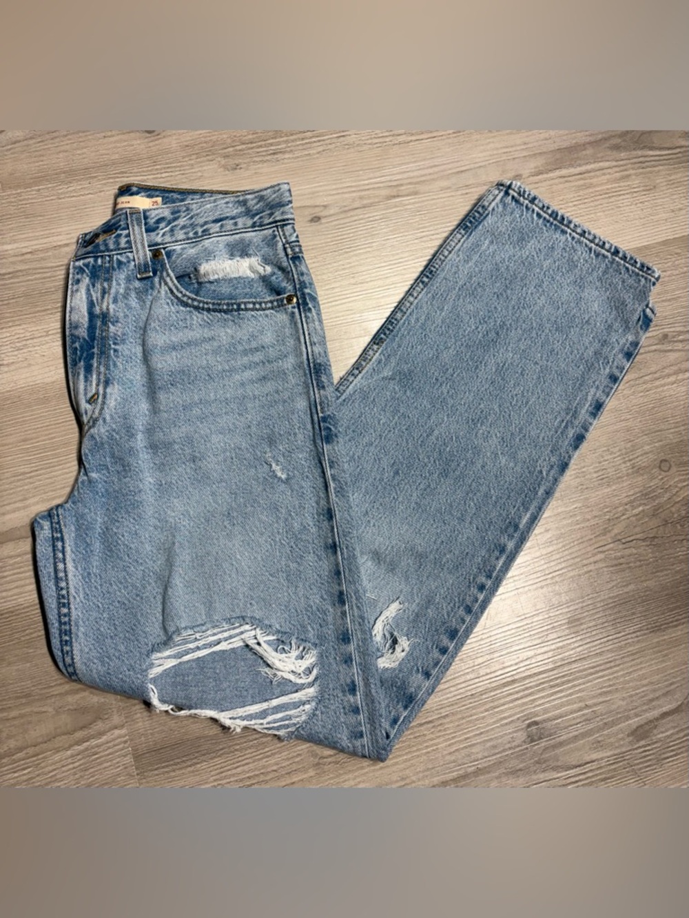 Levi's Premium Light Blue Distressed High Waisted Straight Leg Dad Jeans